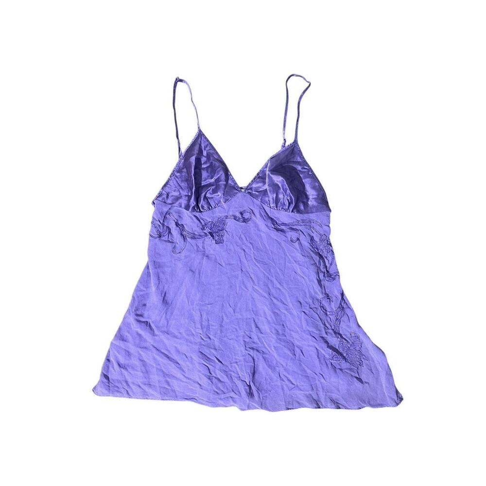 Victoria’s Secret Silk Babydoll Slip Purple Floral Side Split Top Cami M Fairy